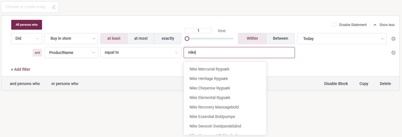 Release note type ahead audience builder