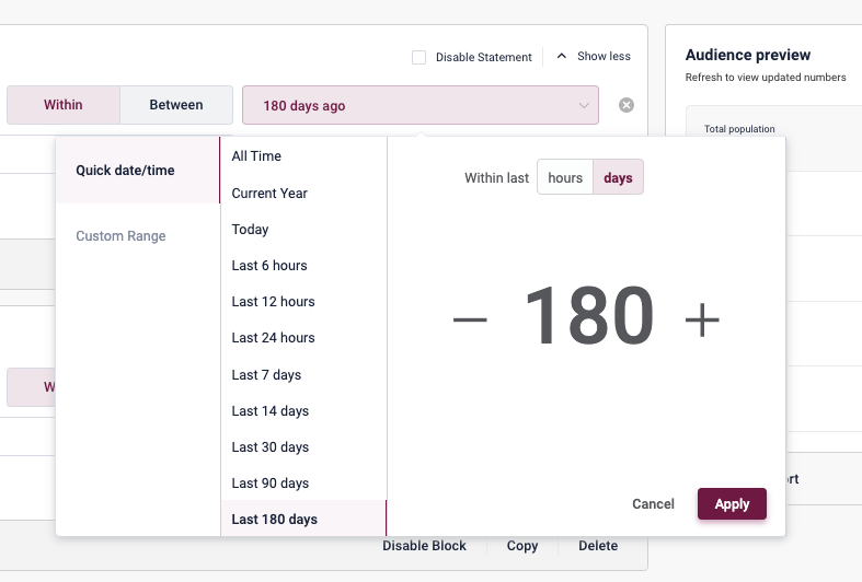 Upgrade of the cdp audience builder time