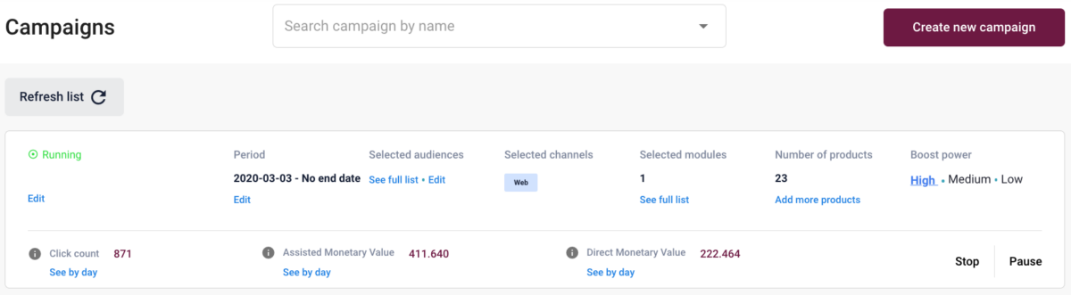 Product set campaigns