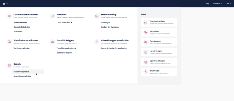 Raptor Search is ready to use in the Control Panel